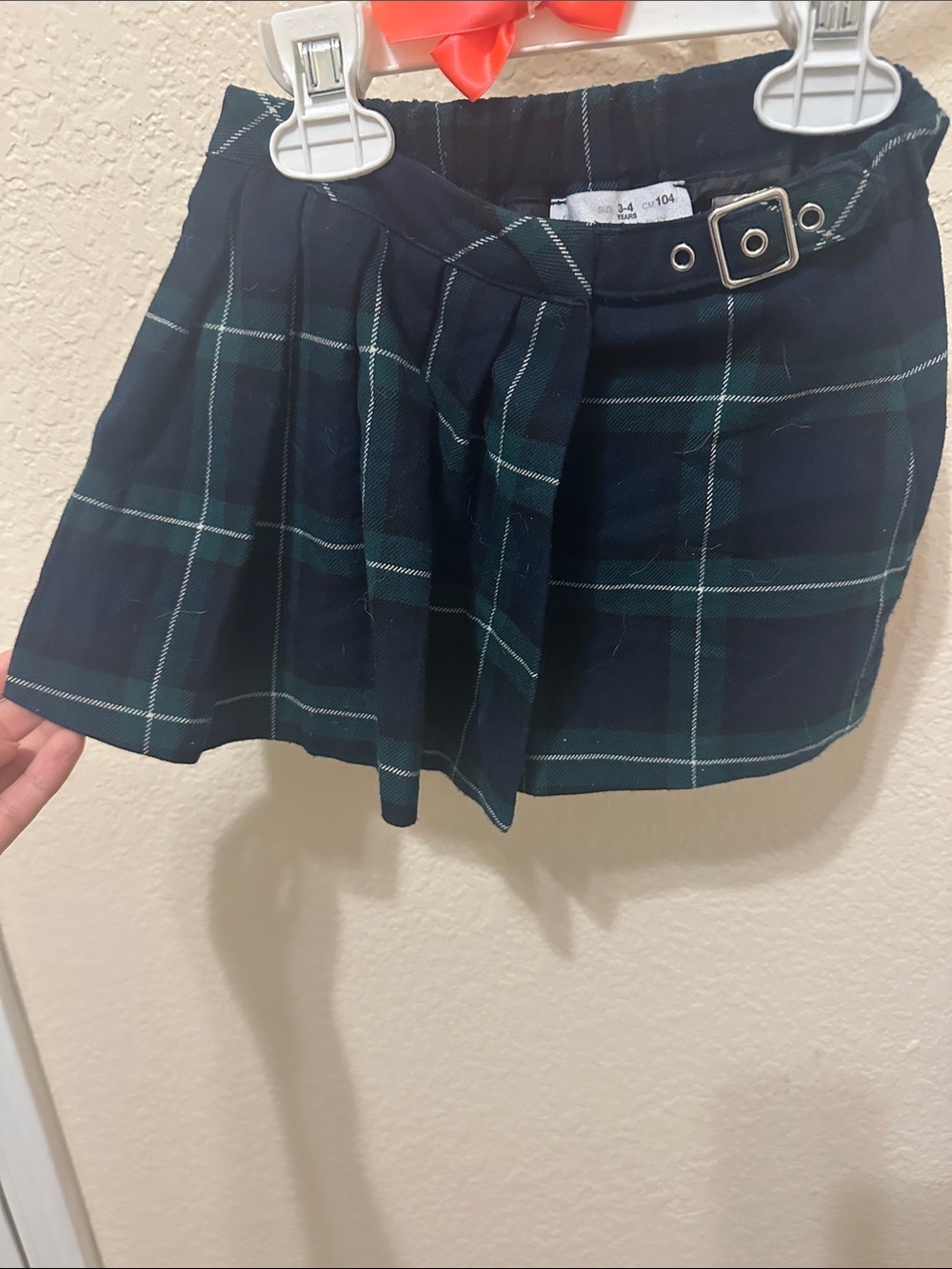 Navy and Green Plaid Skort with Buckle Accent